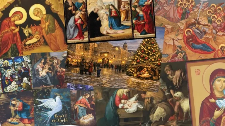 A collage of Christian Christmas cards