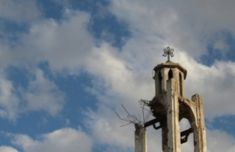 Destroyed church bell tower