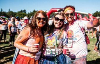 Friends having completed a fun run for charity