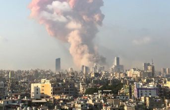 A cloud of smoke above the harbor where the explosion happened in Lebanon.