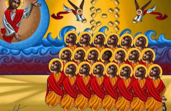 The stunning icon here depicts the martyrs and was created by Egyptian American artist Tony Rezk.