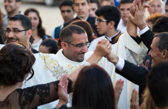  Father Bashar Fawadleh celebrating Holy Mass in Ramallah 