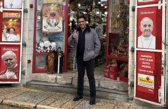 Rony Tabash outside his shop in Bethlehem