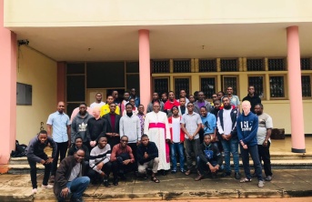 Bishop Osório Citora Afonso, centre, with seminarians from the Seminary Christ the King in Matola