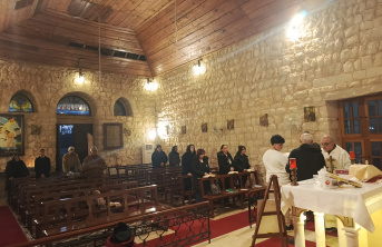 Father Youssef Semaan during Holy Mass in Kfour, southern Lebanon, which has seen the Christian community plummet