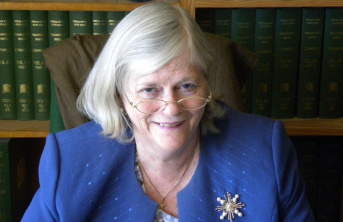 Rt Hon Ann Widdecombe wearing a blue blazer, wearing glasses