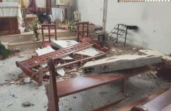 Damage to the interior of a church following an earthquake