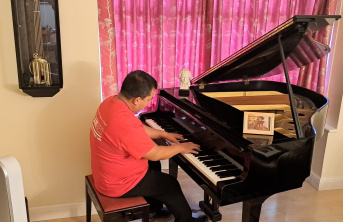 Man at piano playing it