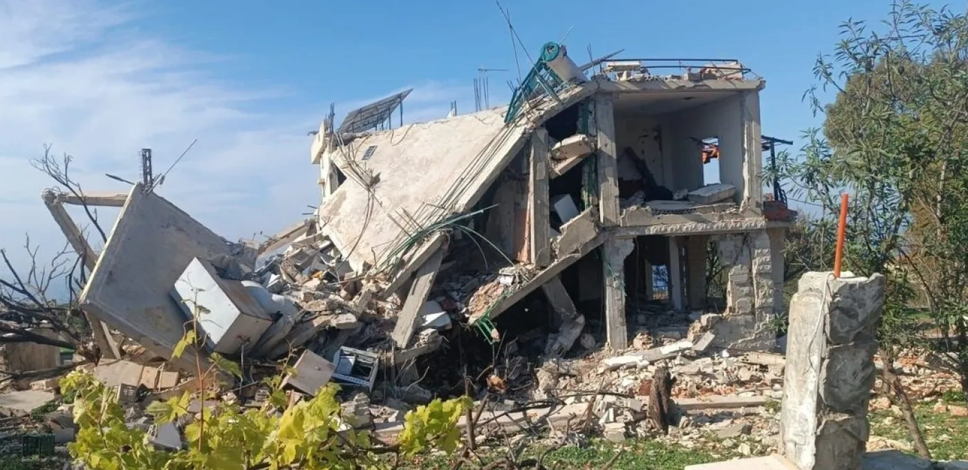 Concrete shell of a destroyed house