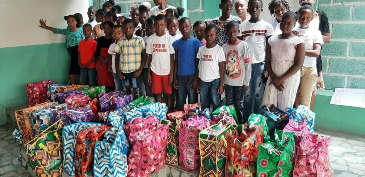 Young people in Haiti with gifts