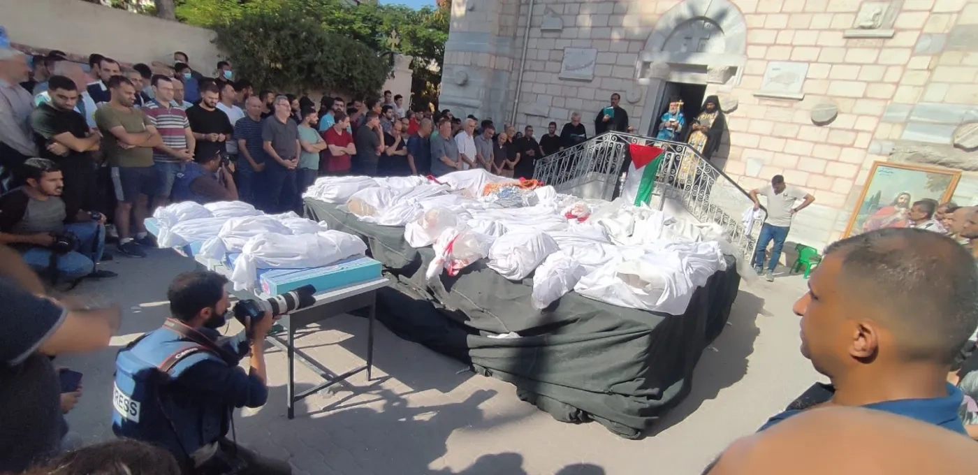 Victims of the aerial attack at St Porphyrios Greek Orthodox Church, Gaza City