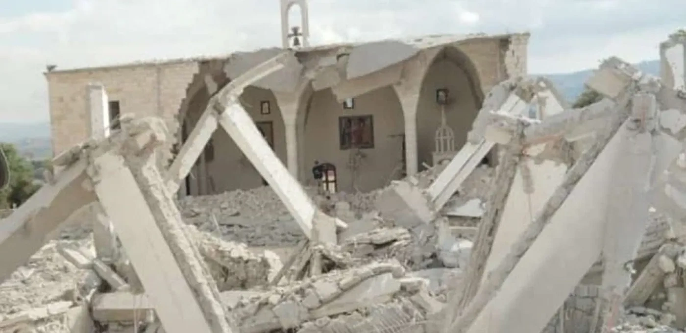The destroyed church.
