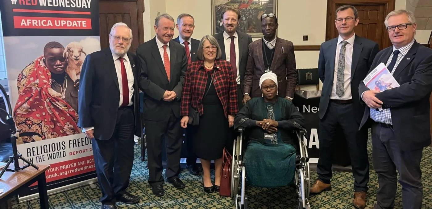 Margaret and Dominic Attah with Lord Alton and other parliamentarians on #RedWednsday 2023.