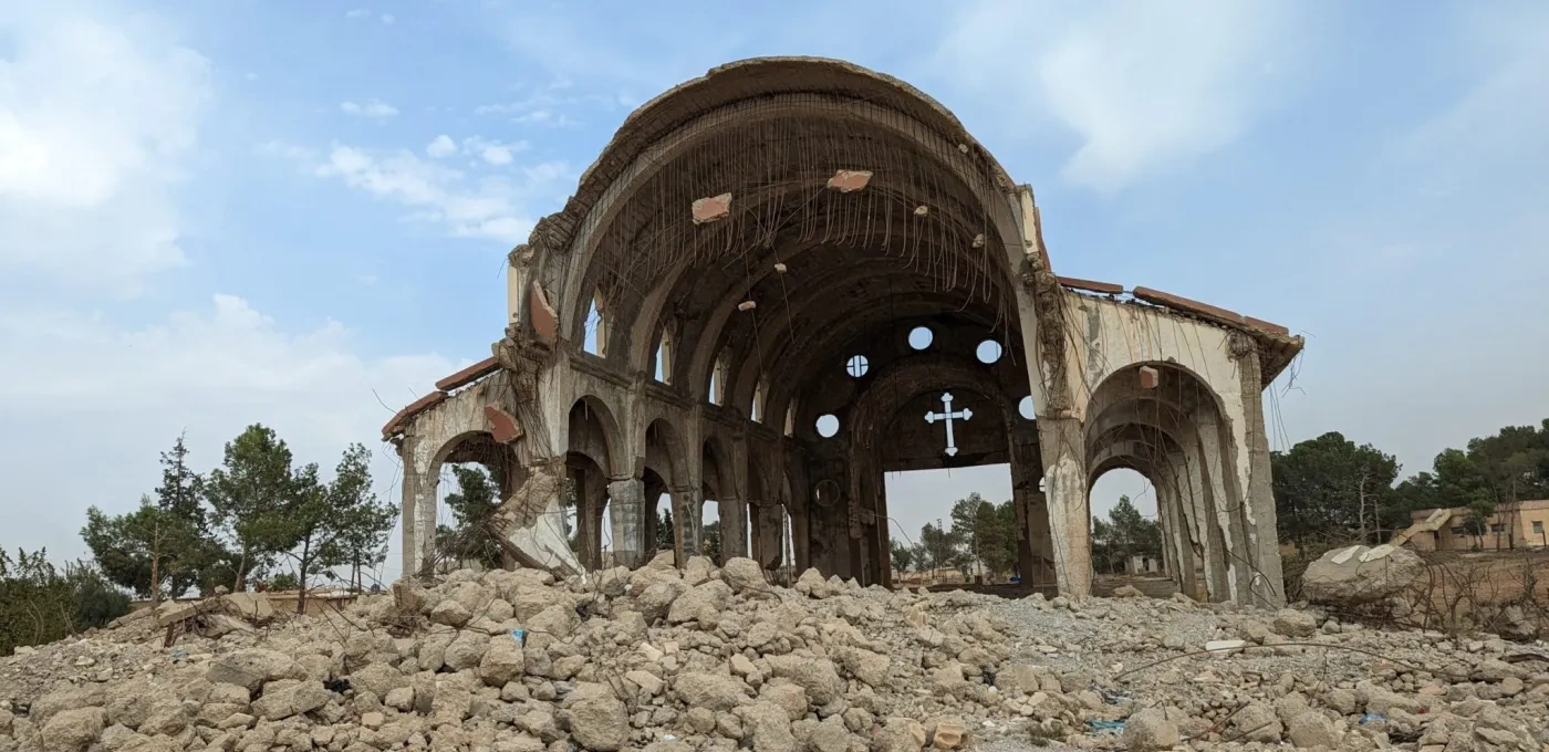 The destroyed Assyrian Church of Tal Tamr, Syria