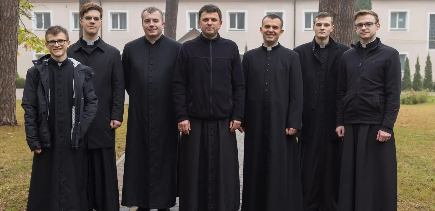 Priest with seminarians at the Seminary in Ukraine