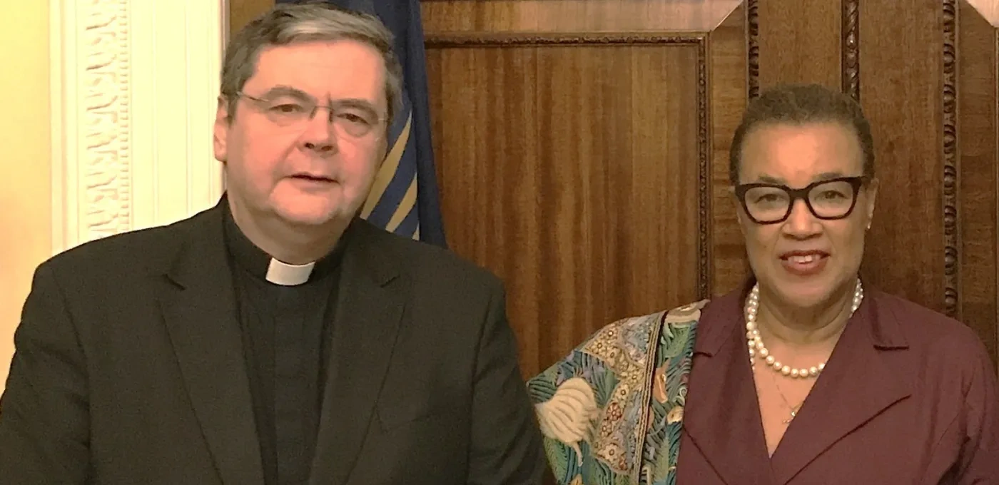 Baroness Patricia Scotland, former Secretary-General of the Commonwealth of Nations, with Father Dominic Robinson 