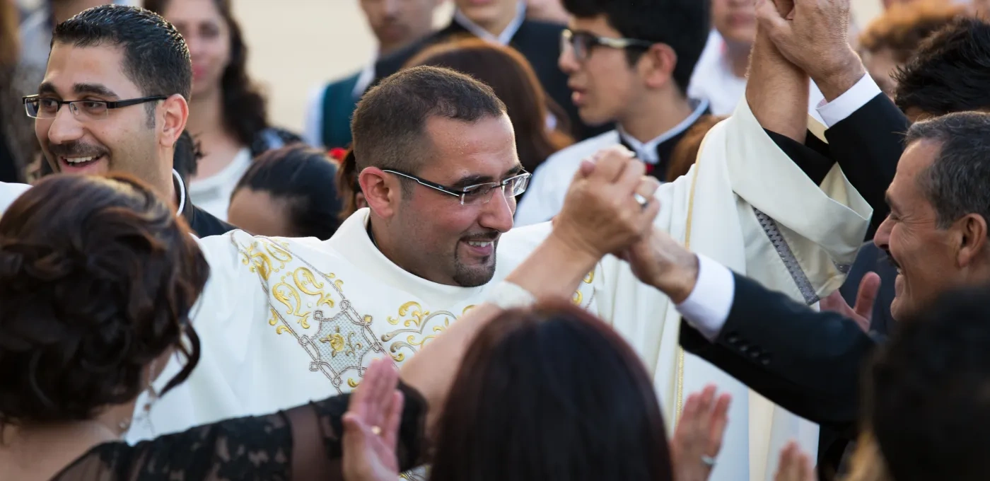  Father Bashar Fawadleh celebrating Holy Mass in Ramallah 