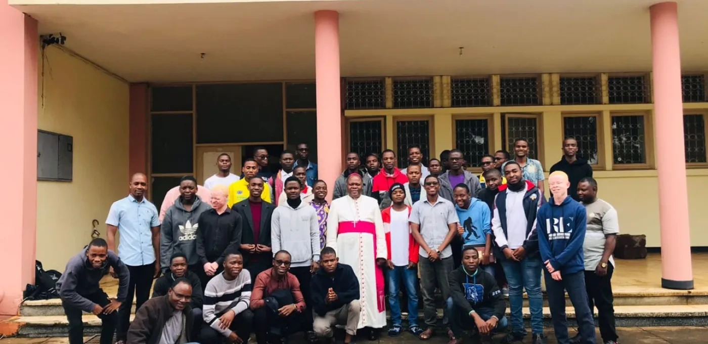 Bishop Osório Citora Afonso, centre, with seminarians from the Seminary Christ the King in Matola