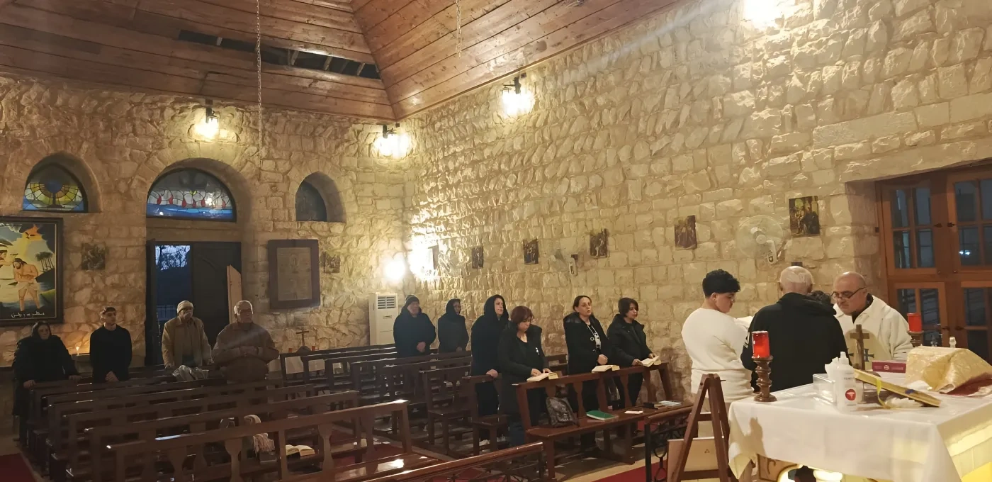 Father Youssef Semaan during Holy Mass in Kfour, southern Lebanon, which has seen the Christian community plummet
