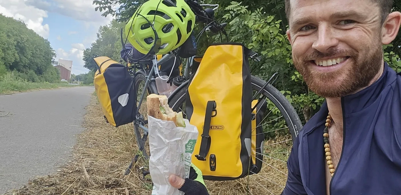 Andrew Foote by roadside in France