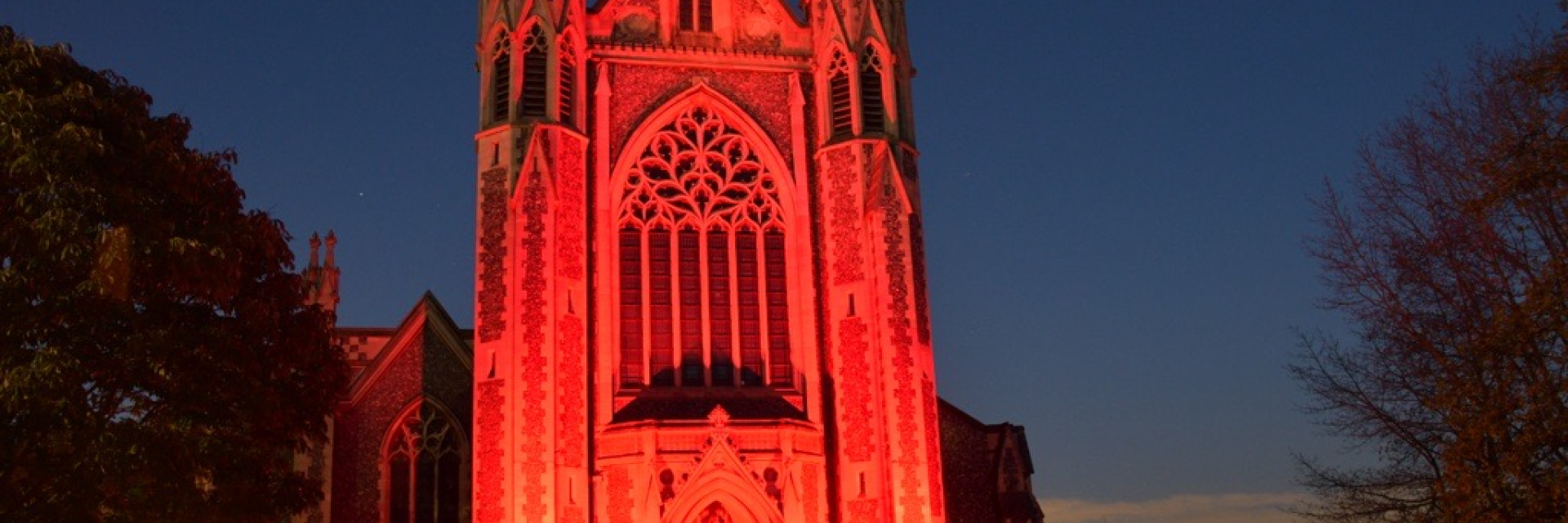 Sacred Heart Wimbledon lit up red for #RedWednesday