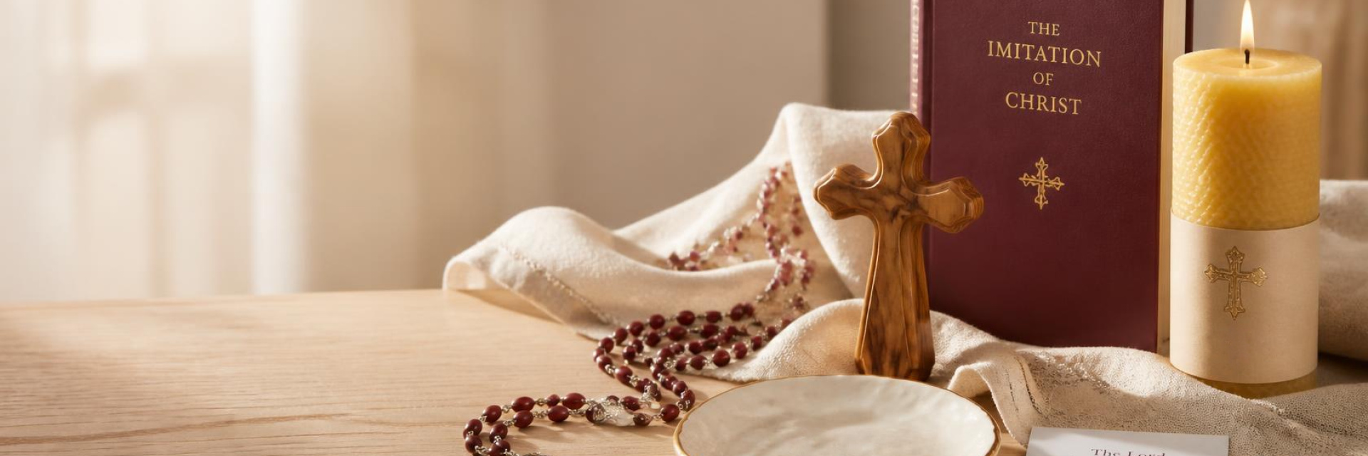 Selection of Christian products sitting on a table