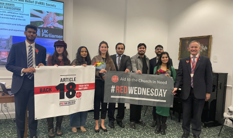 Ribqa Nevash and Farhan Saleem with representatives of KCL FoRB and ACN