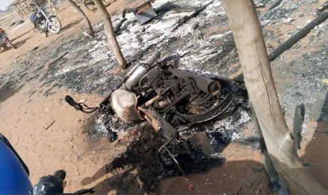Torched motorcycle during Nigeria attacks
