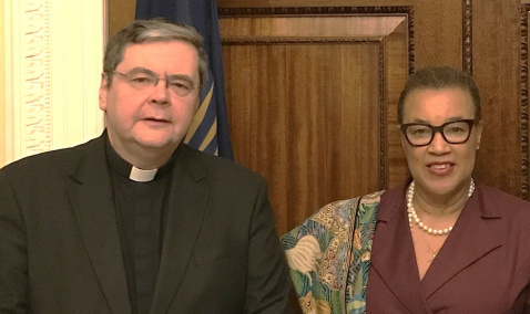 Baroness Patricia Scotland, former Secretary-General of the Commonwealth of Nations, with Father Dominic Robinson 
