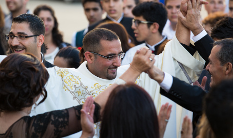  Father Bashar Fawadleh celebrating Holy Mass in Ramallah 