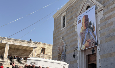 Father Pierre El-Raï’s funeral in Lebanon, killed after being hit by Israel Defense Forces’s tank fire