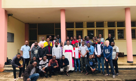 Bishop Osório Citora Afonso, centre, with seminarians from the Seminary Christ the King in Matola