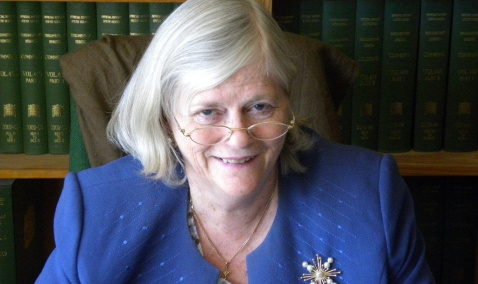 Rt Hon Ann Widdecombe wearing a blue blazer, wearing glasses