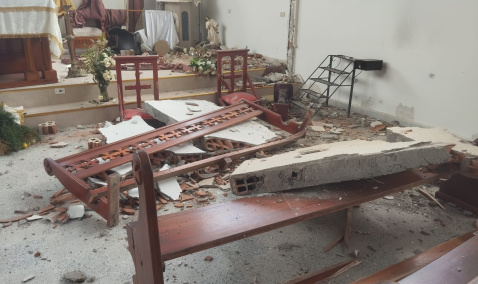 Damage to the interior of a church following an earthquake