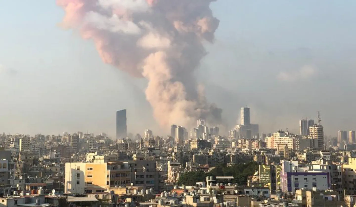 A cloud of smoke above the harbor where the explosion happened in Lebanon.