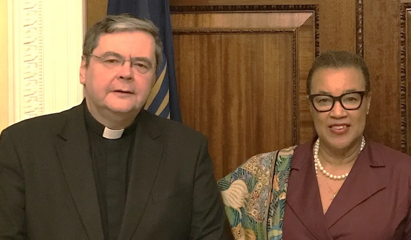Baroness Patricia Scotland, former Secretary-General of the Commonwealth of Nations, with Father Dominic Robinson 