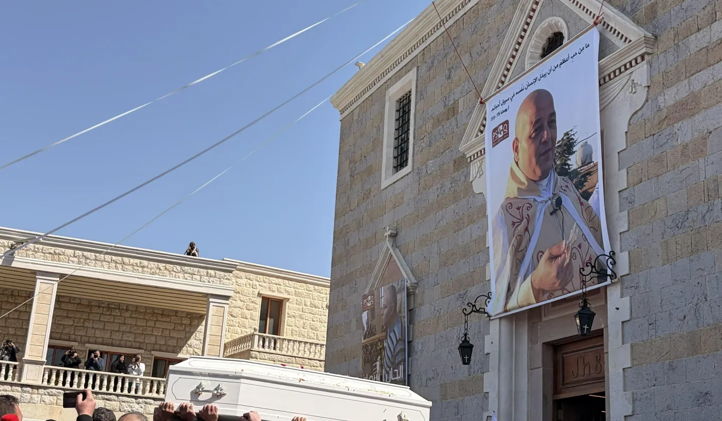 Father Pierre El-Raï’s funeral in Lebanon, killed after being hit by Israel Defense Forces’s tank fire