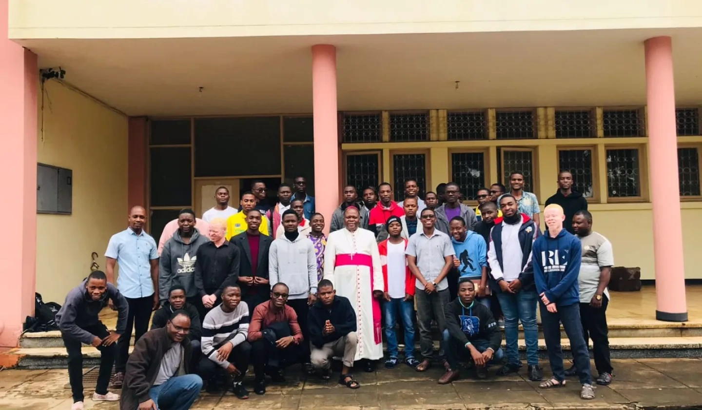Bishop Osório Citora Afonso, centre, with seminarians from the Seminary Christ the King in Matola