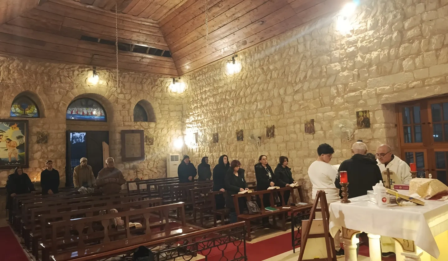 Father Youssef Semaan during Holy Mass in Kfour, southern Lebanon, which has seen the Christian community plummet