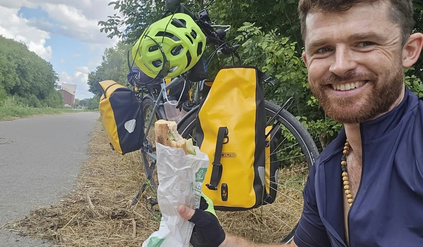 Andrew Foote by roadside in France