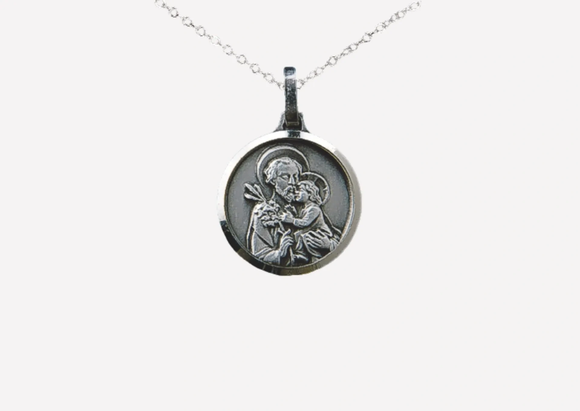 Saint Joseph and Jesus Silver Plated Pendant