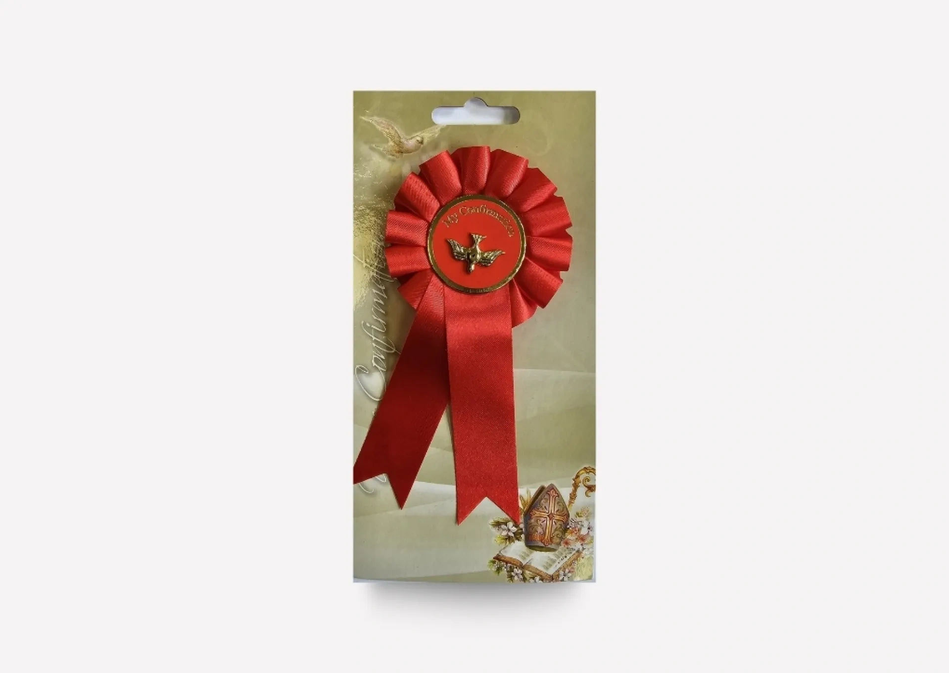 Red Confirmation Rosette with Dove