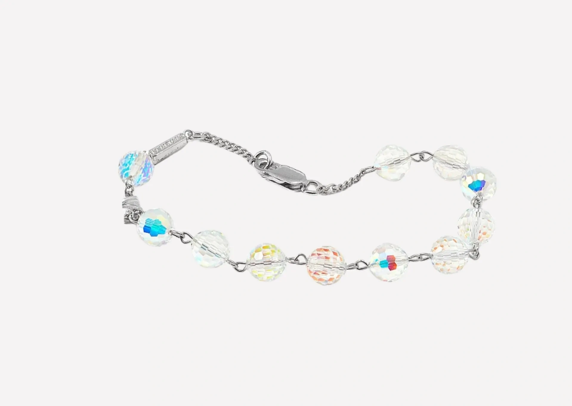 Silver bracelet with several translucent orbs in various colours