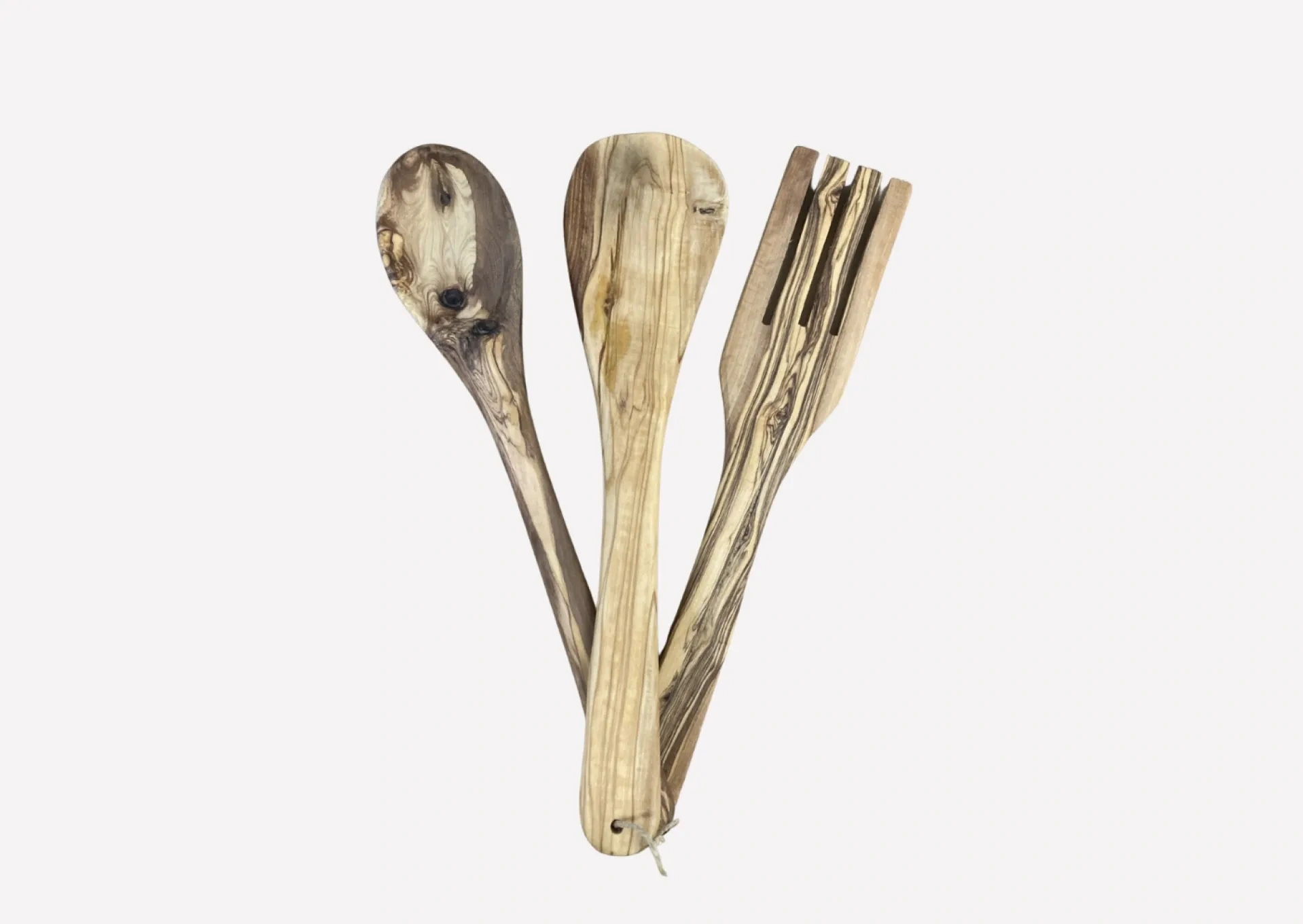 Set of three kitchen utensils made from local olive wood