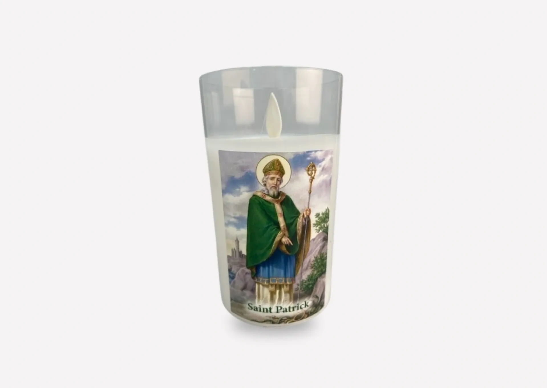 Saint Patrick LED Glass Candle