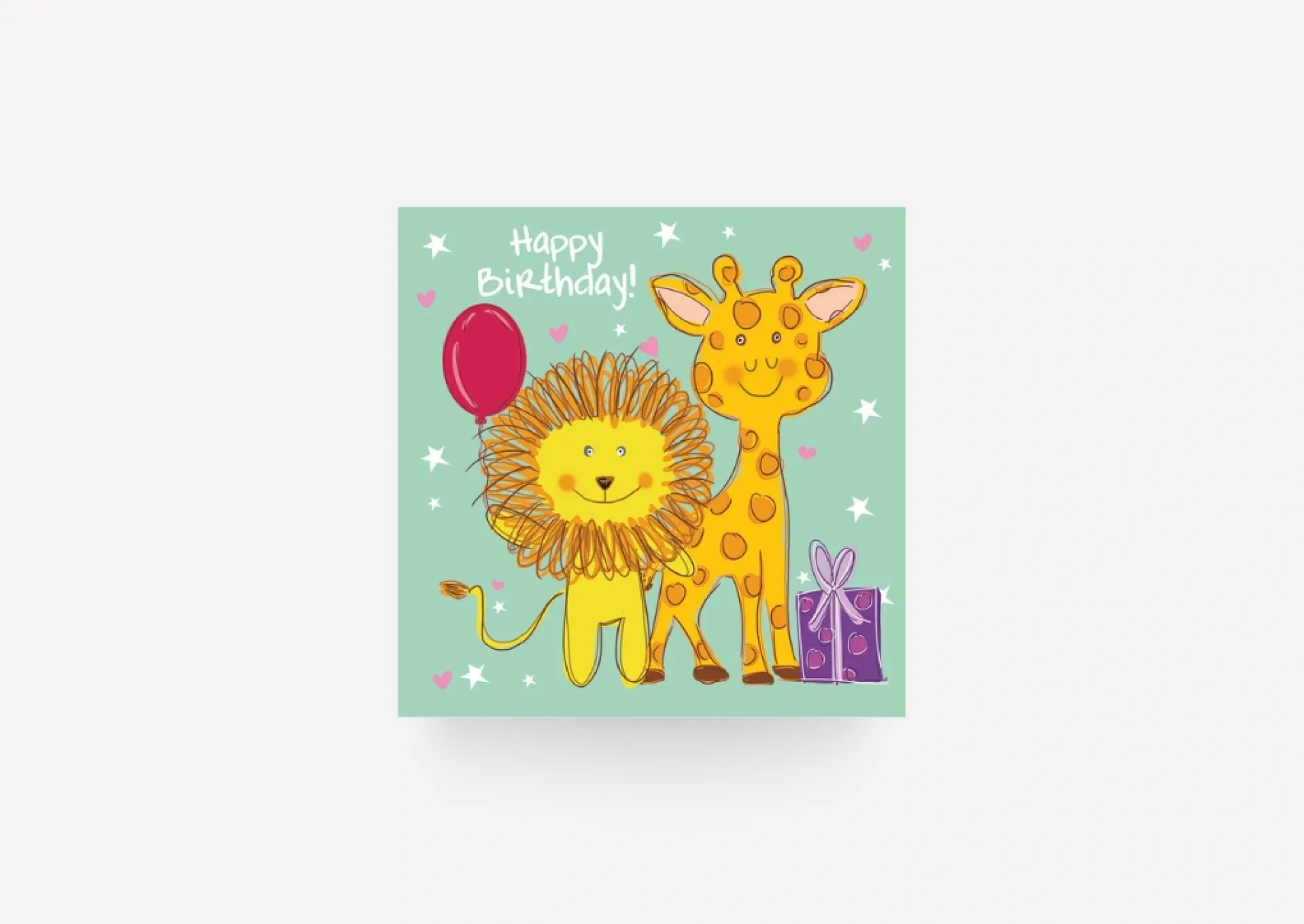 Child's birthday card with a lion and a giraffe