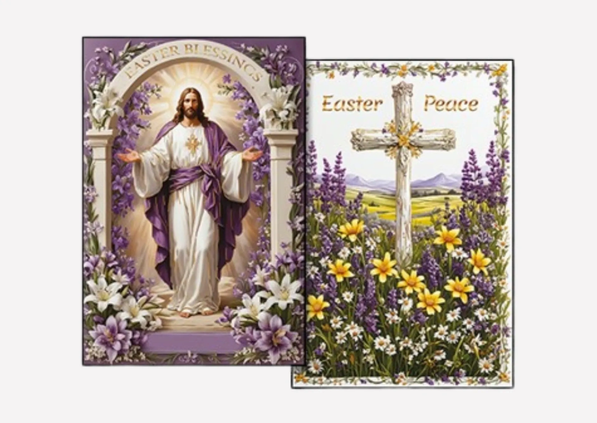 Two cards with religious themed images