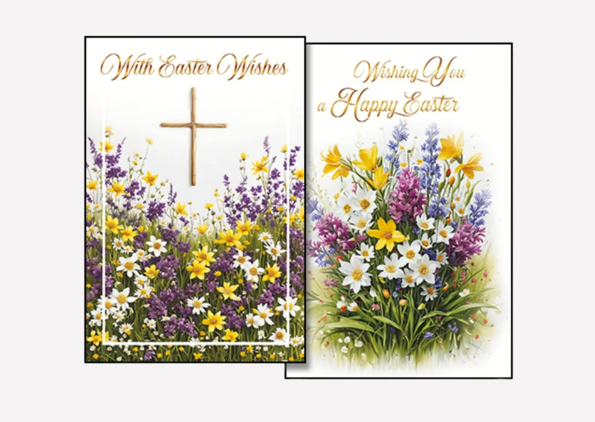 Two Easter themed cards featuring flowers