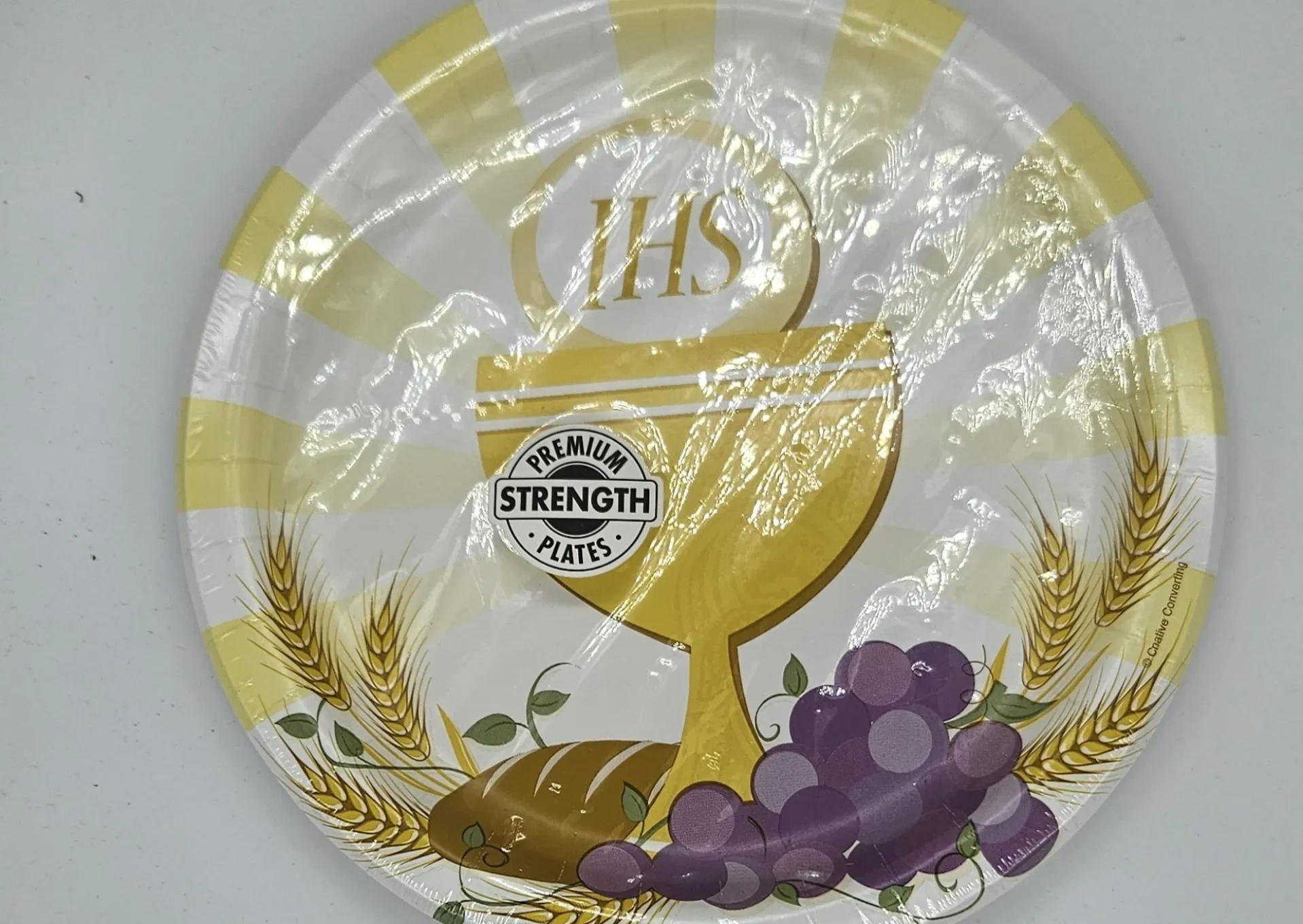 Yellow paper plate with chalice design