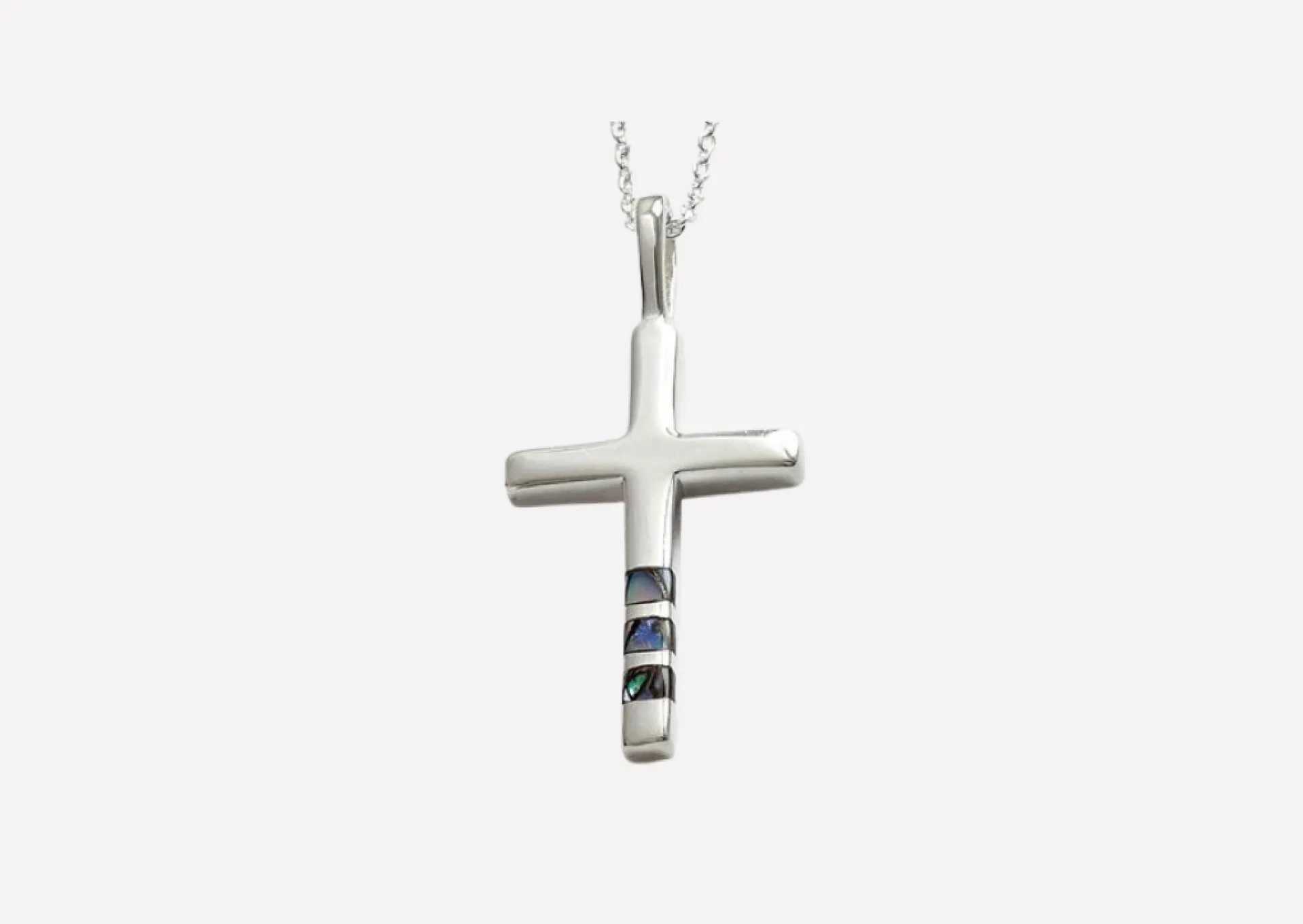 Silver Cross with Inlaid Paua Shell